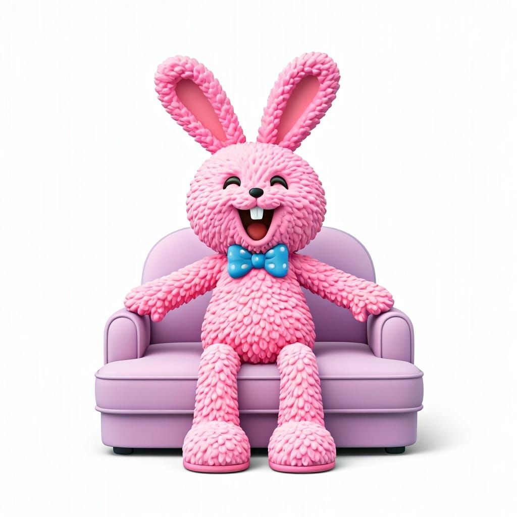 Pink Bunny on Couch in Surrealist Style