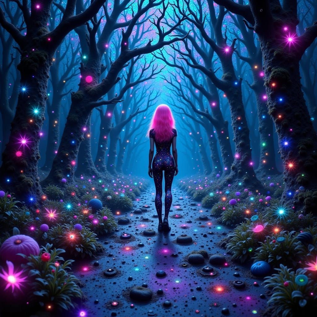 Cyberpunk Alice Hacker in Digital Forest Movie Poster