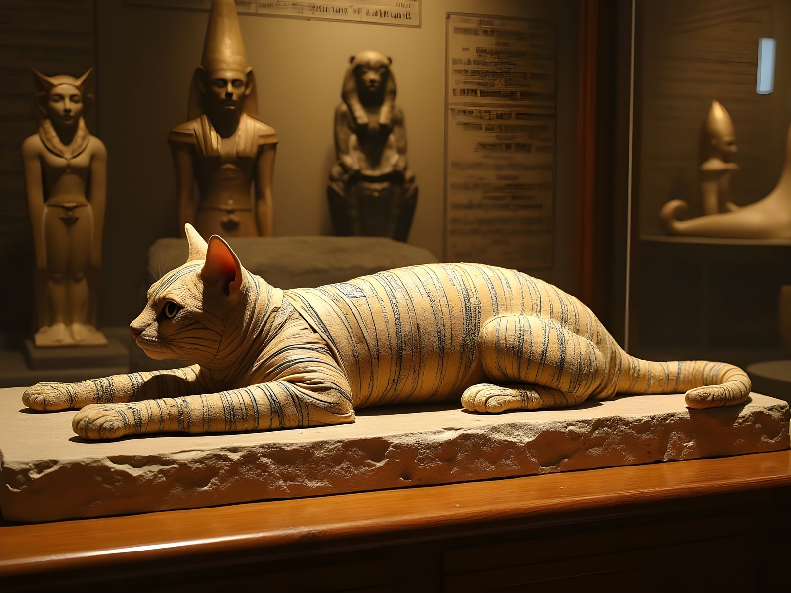 Whimsical Egyptian Cat Mummy Exhibit