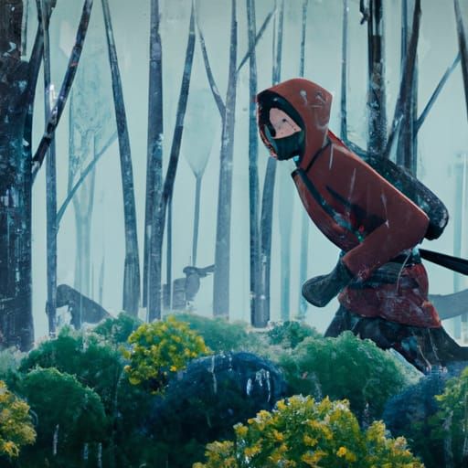 Ninja in Forest: Anime Key Visual by Makoto Shinkai