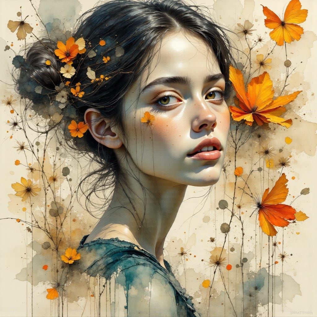 Distressed Woman in Watercolor Style