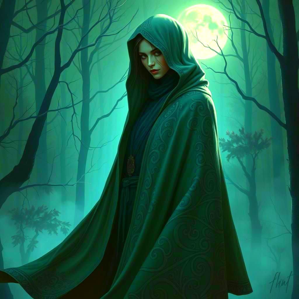 Mystical Female Figure in Ethereal Landscape