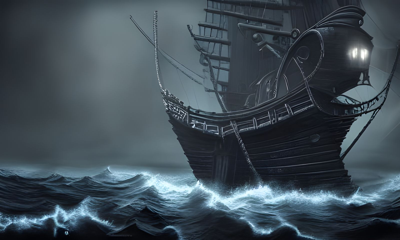Eerie Pirate Ghost Ship, Hyper-Realistic Digital Art