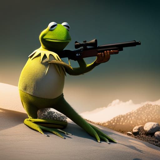 Kermit the Frog Armed, Detailed Digital Painting
