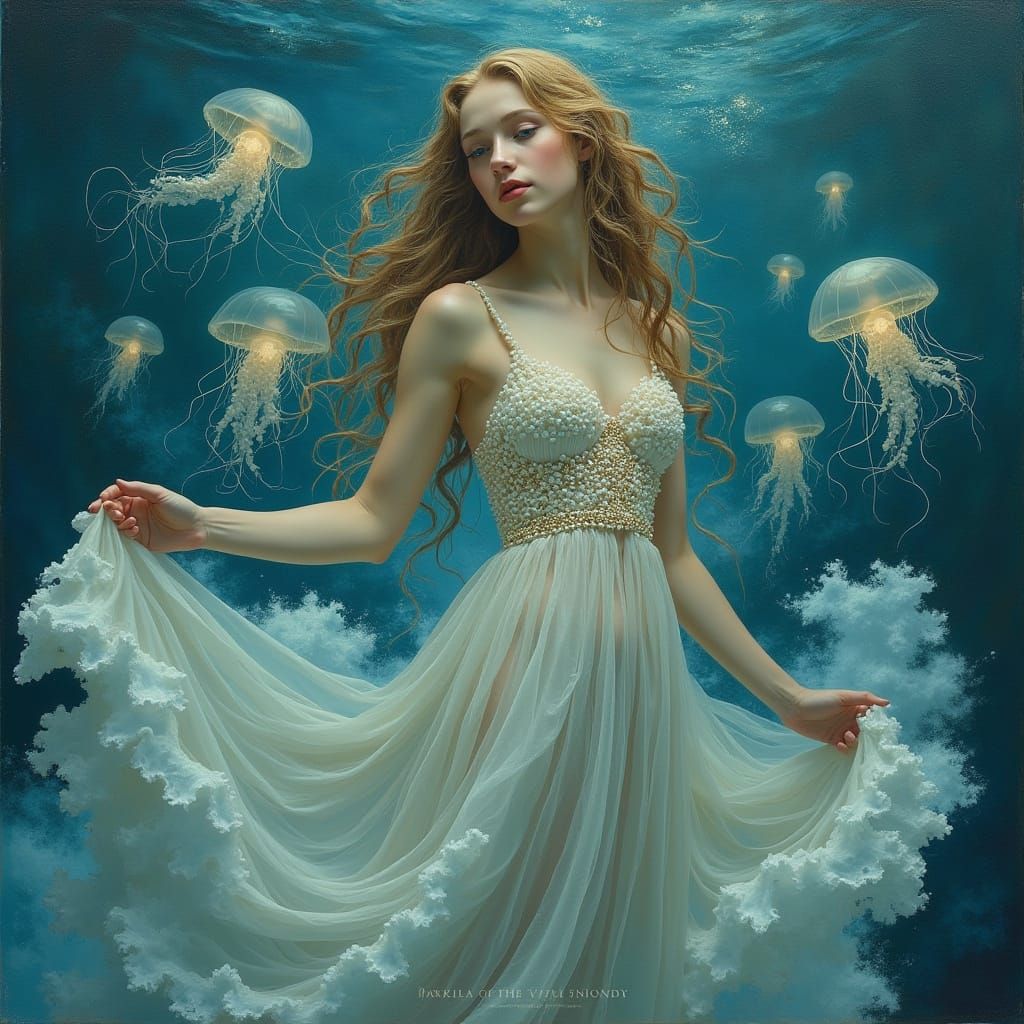 Ethereal Sea Goddess in Pre-Raphaelite Style