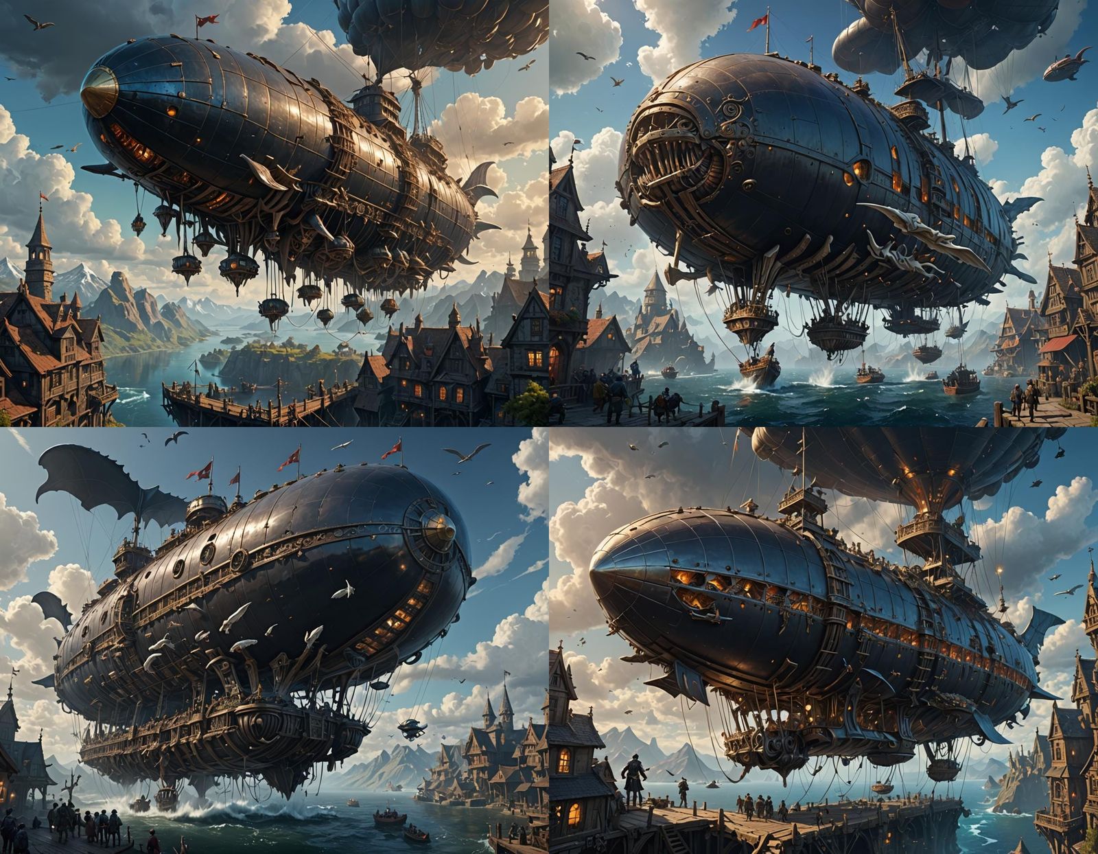 Sky Whale Bone Airship in Dark Fantasy Style