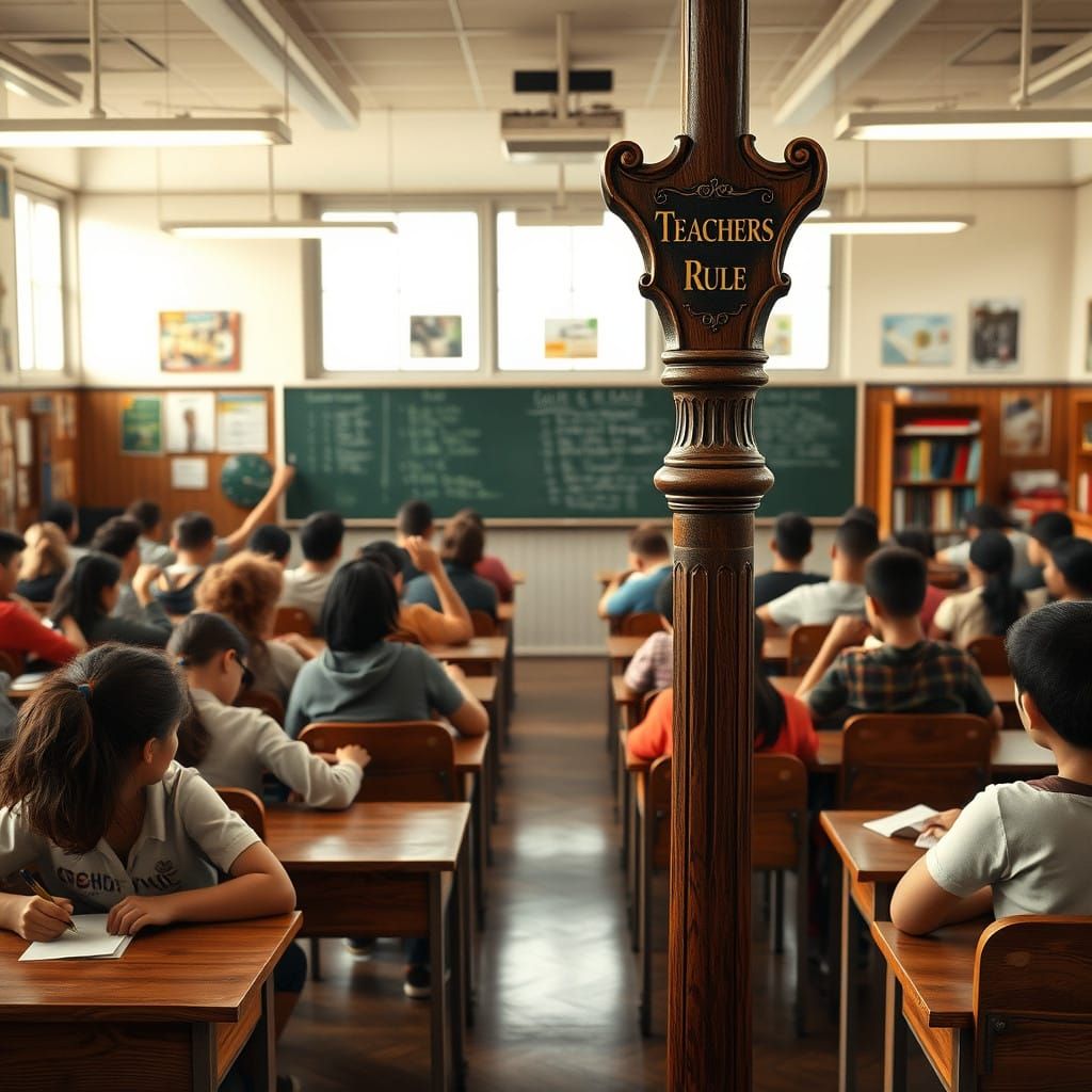 Classroom Scene, Teachers Stand Tall, Wood Staff Emphasizes....