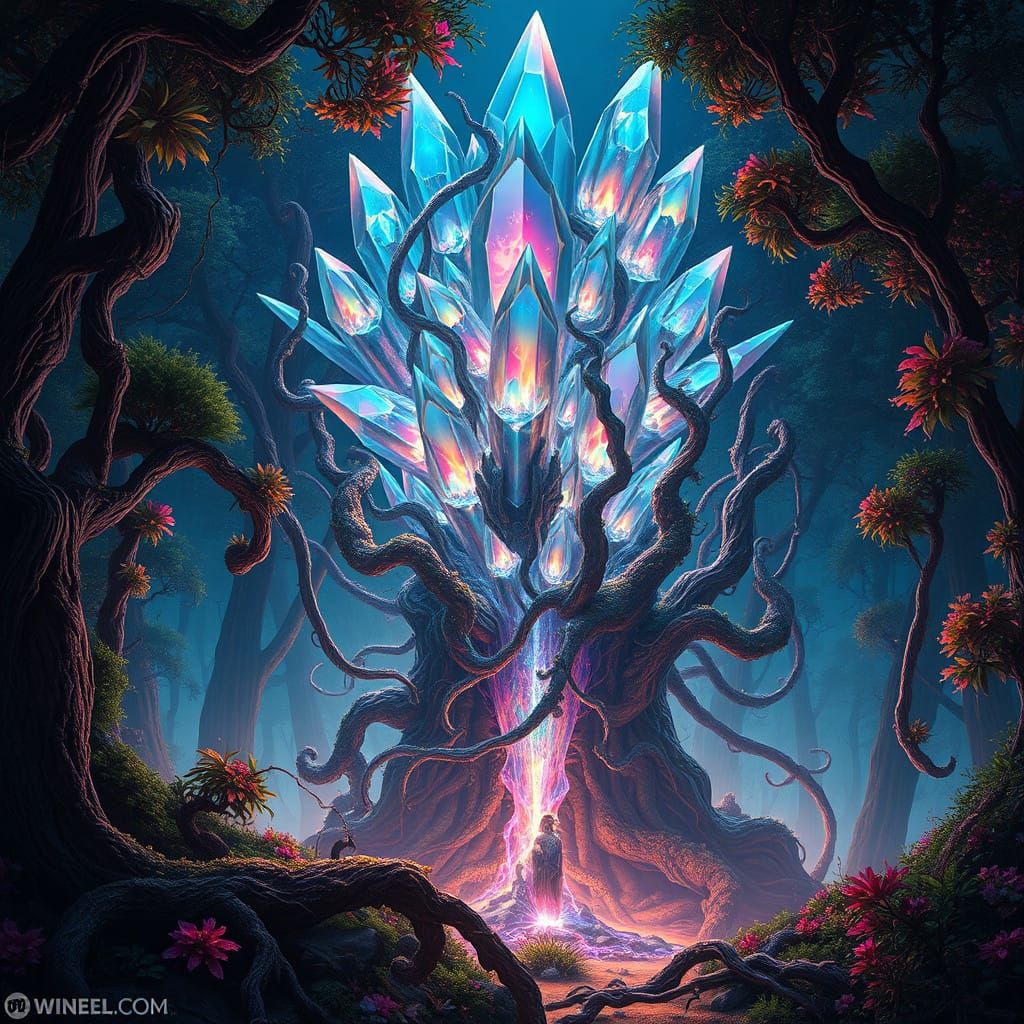Surreal Crystal Formation in a Vast, Vibrant Forest Landscap...