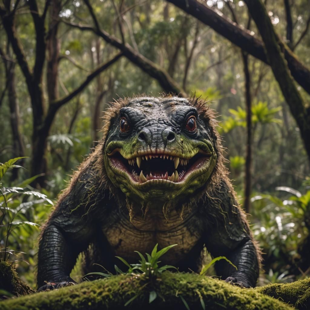 Menacing Bunyip in Shadows of Australian Bush