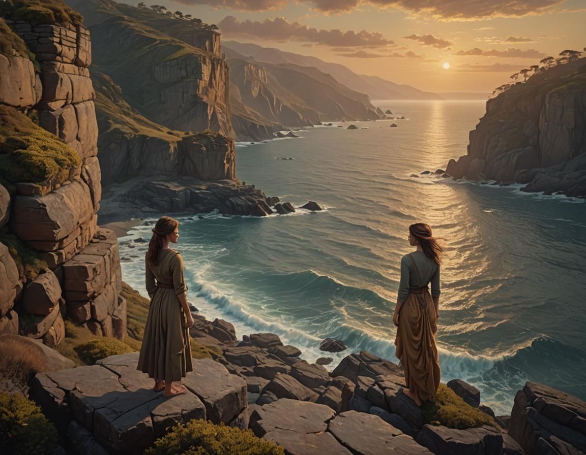 Serene Sunset Sea View: Cinematic Digital Painting
