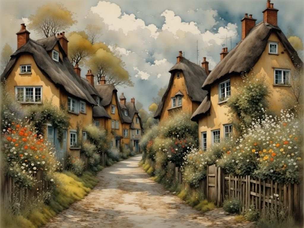 Vibrant North Frisian Village Street with Thatched Houses an...