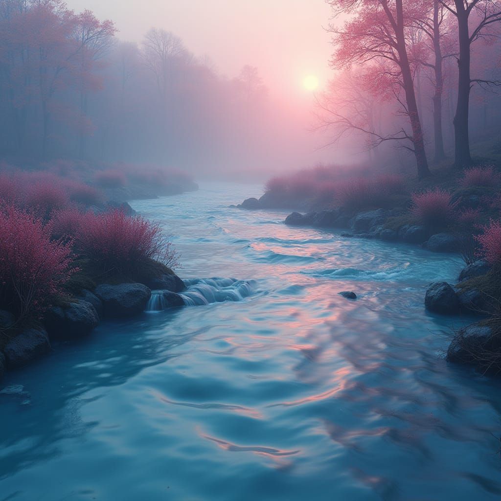 Surreal Flowing Water Landscape in Digital Art Style