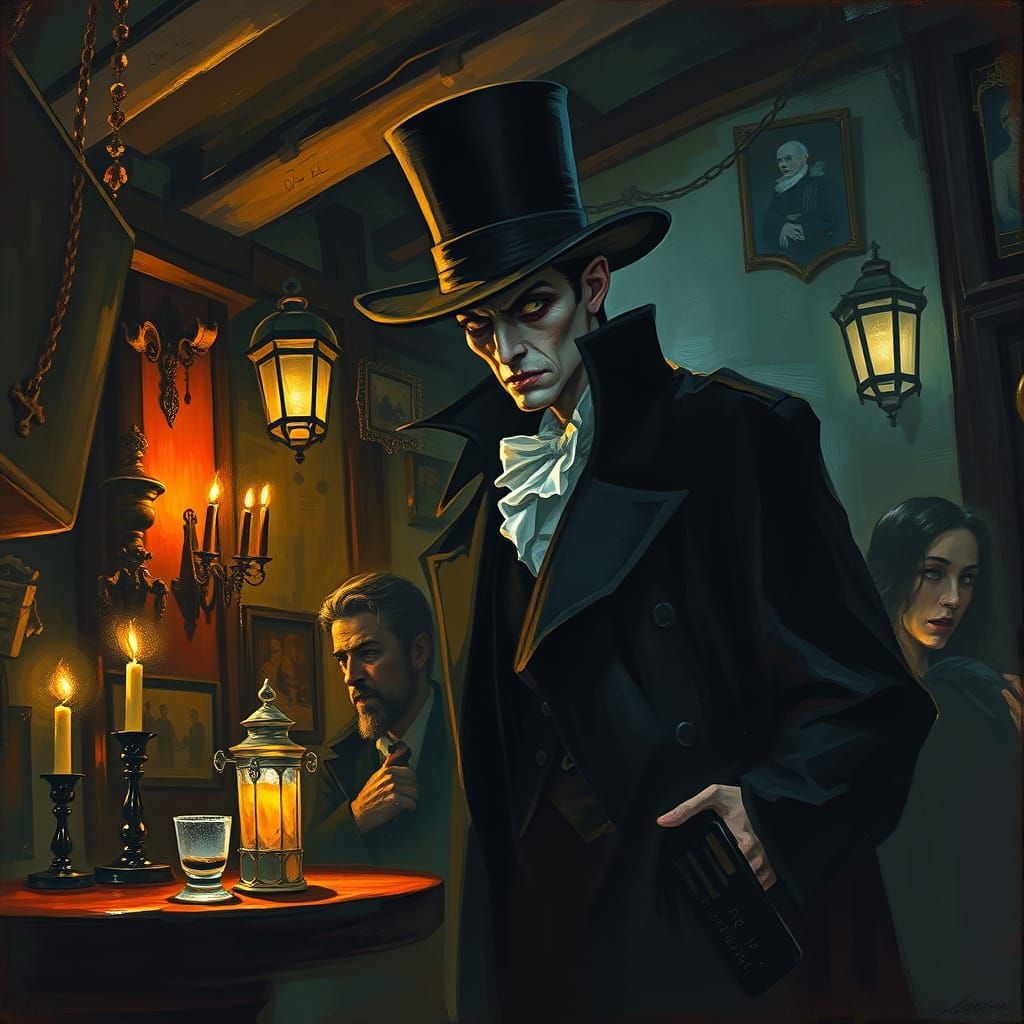 Vampire in Tavern, Expressive Style of Van Dongen & Vrubel