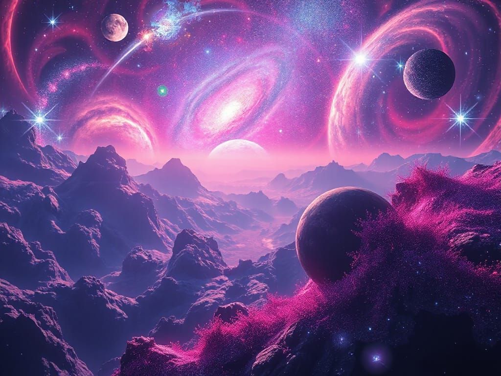 Galactic Dreamscape in Neon-Lit Cosmic Style