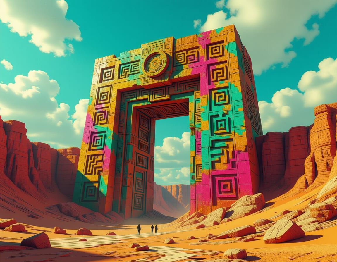 Steampunk Gateway Overgrown with Bioluminescent Fungi