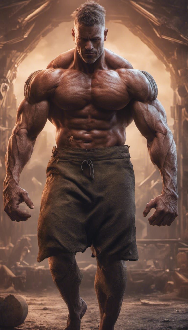 Muscular Man Workout: Detailed Matte Painting