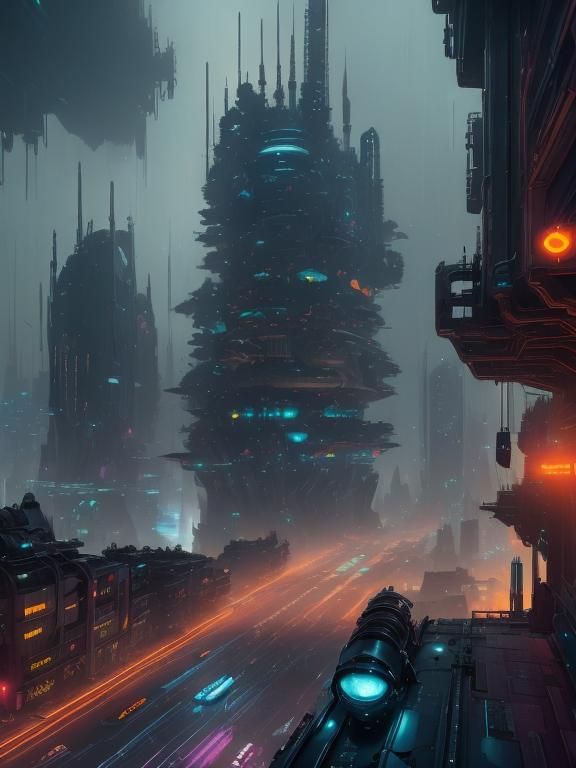 Futuristic Cityscape at Dusk with Flying Cars