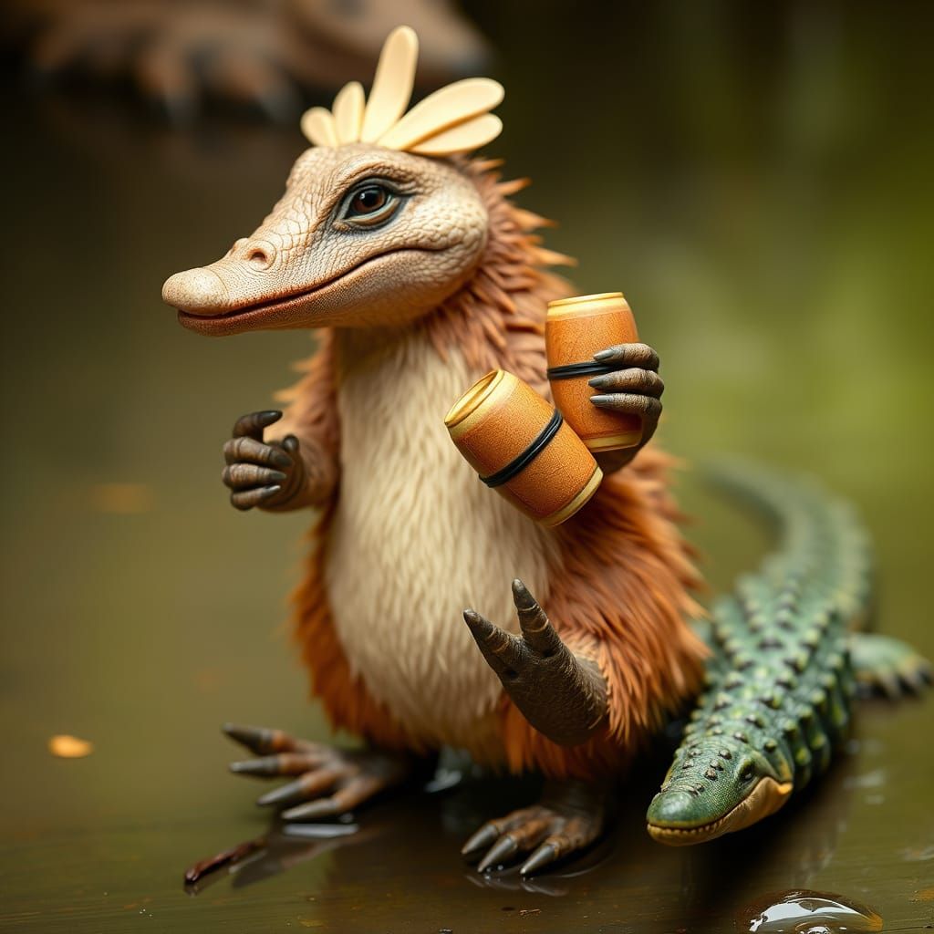 Crocodile-Platypus Hybrid Playing Maracas