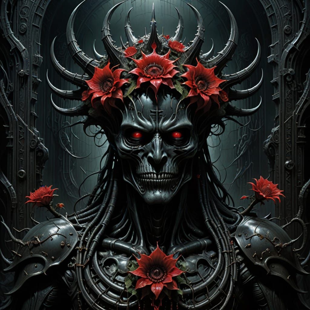 Dark Demon with Bloody Crown in a Haunting Atmosphere