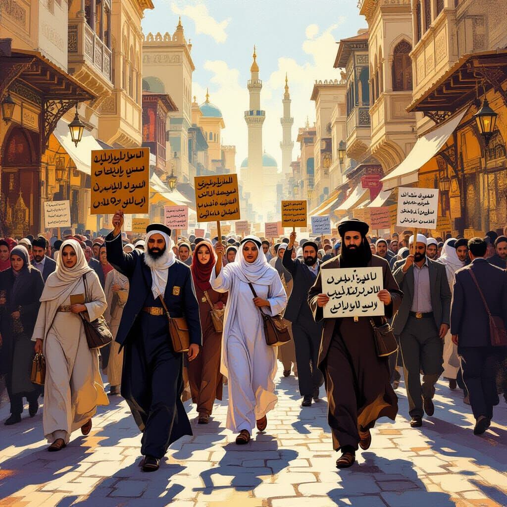 Muslims and Jews Protest Together in Sunlit Street