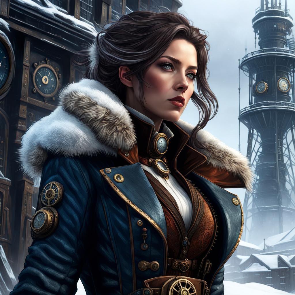 Steampunk Woman in Blizzard by Iain McCaig