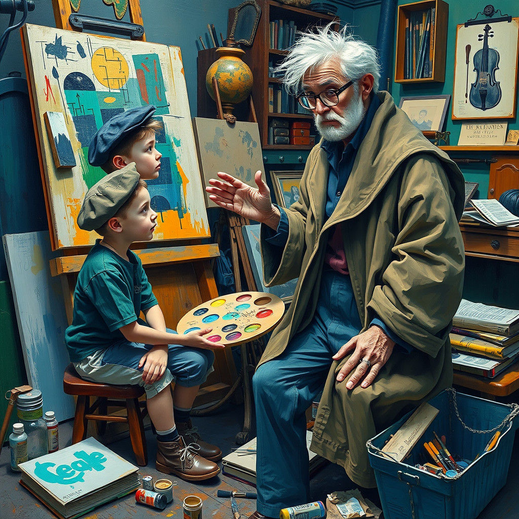 Cubist Art Teacher Inspires Young Artist in Studio