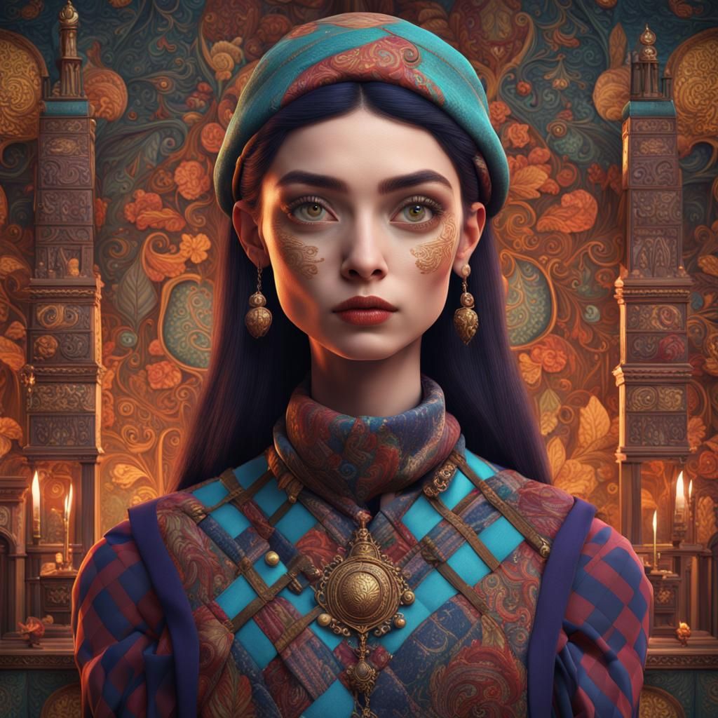 Plaid and Paisley Woman: Detailed Matte Painting