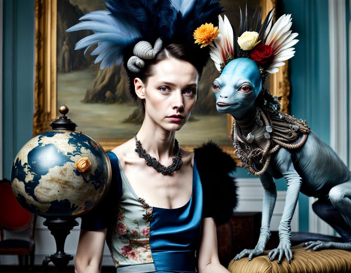 Surreal Alien Restaurant Celebration in Dreamy Light