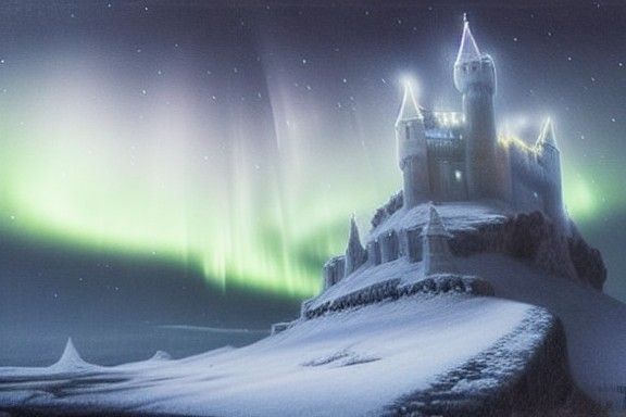 Magical Castle on Gem with Northern Lights