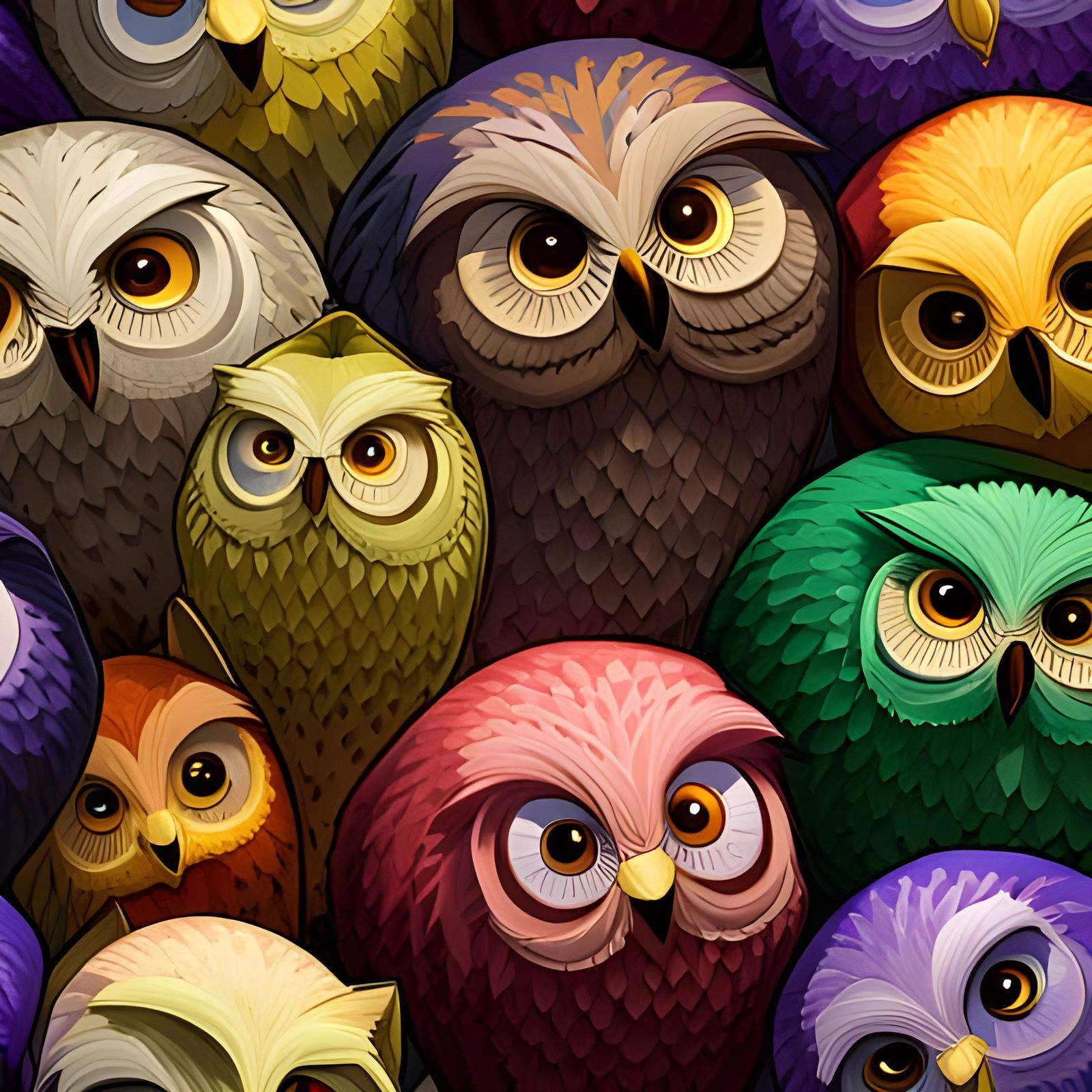 Colorful Star Owl Seamless Pattern in 3D