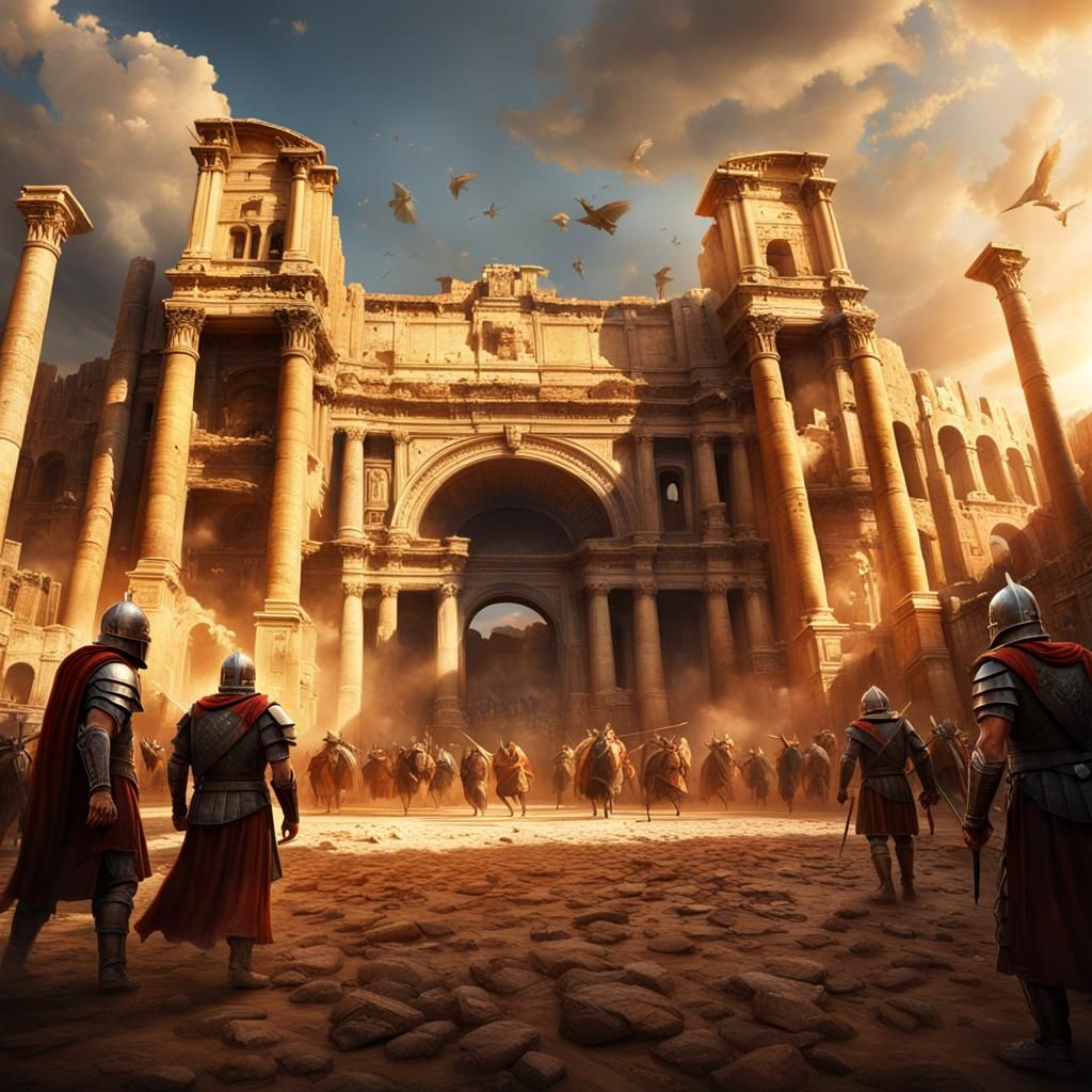 Epic Roman Market Entrance in Hyperrealism Style