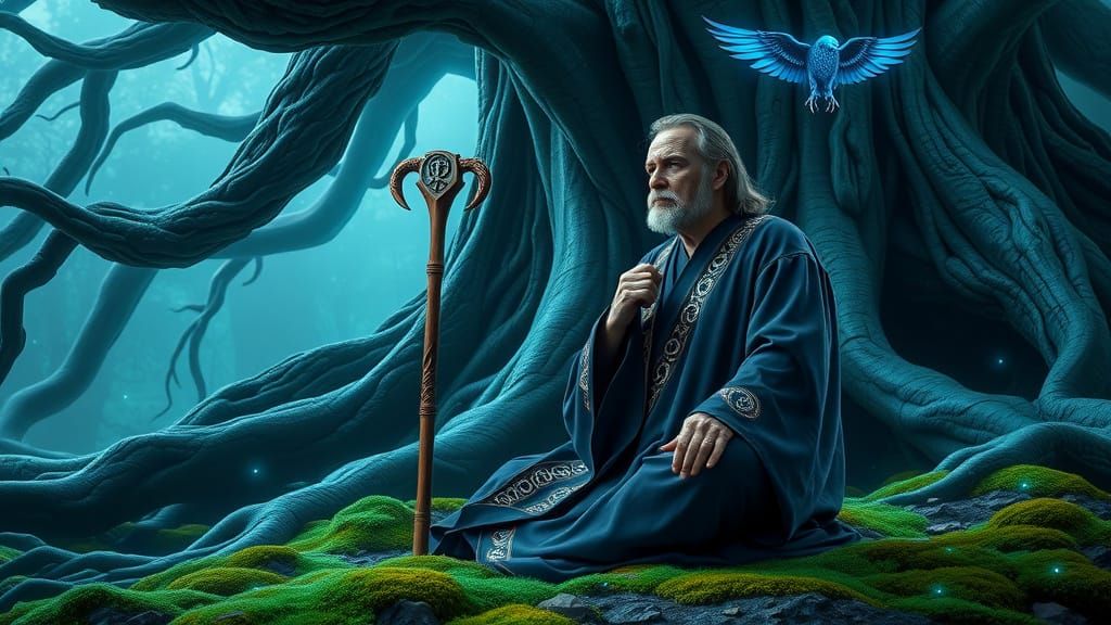 Toby One Kenobi Meditates Beneath Cosmic Roots of Yggdrasil ...