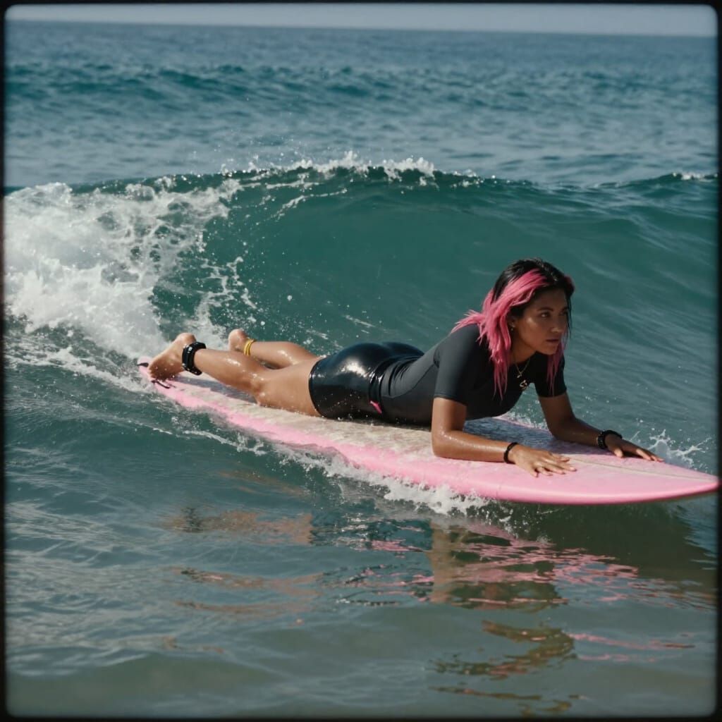 Punk Surfer Girl on Pink Board at Venice Beach
