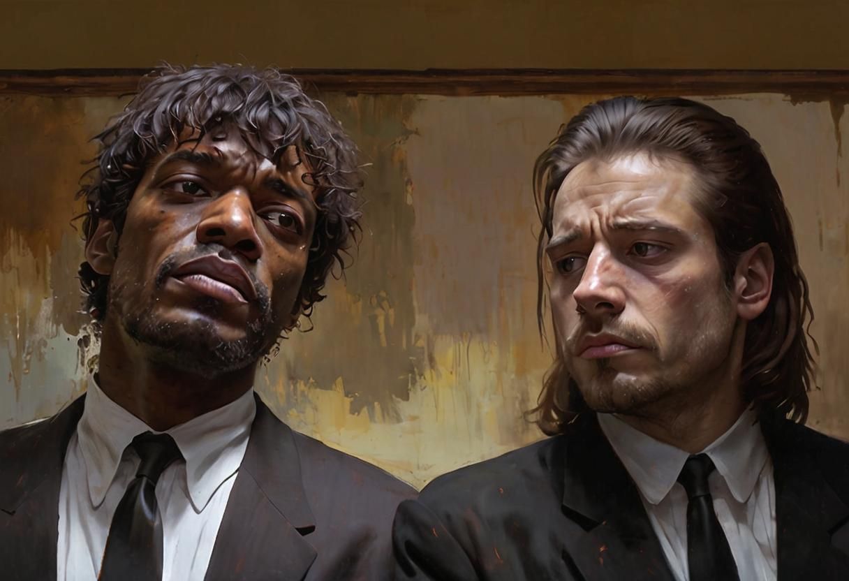 Expressionist Pulp Fiction Scene in Vibrant Colors