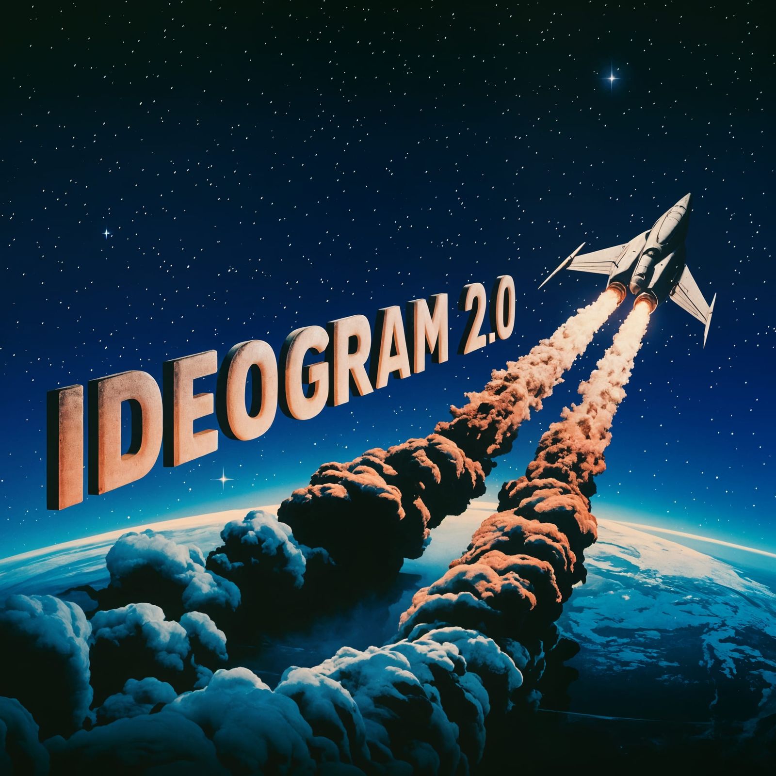 Spaceship Launch Creates Ideogram in Retro Film Style