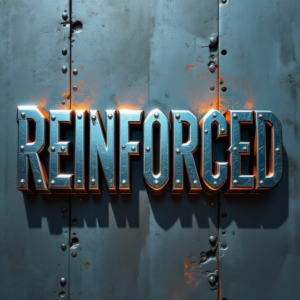 Reinforced Metallic Letters in Industrial Concept Art Style