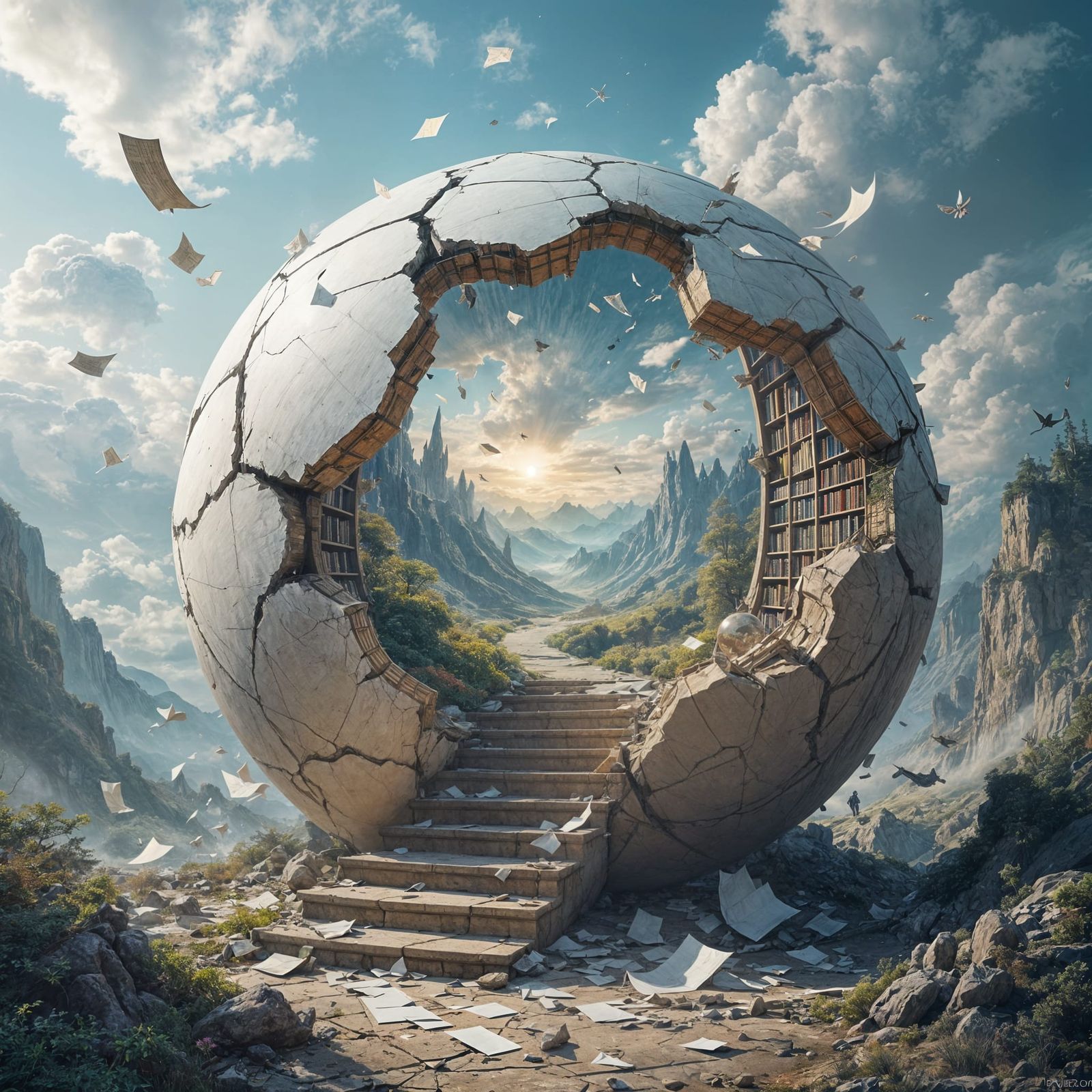 Cracked Paper World Reveals Fantasy Landscape