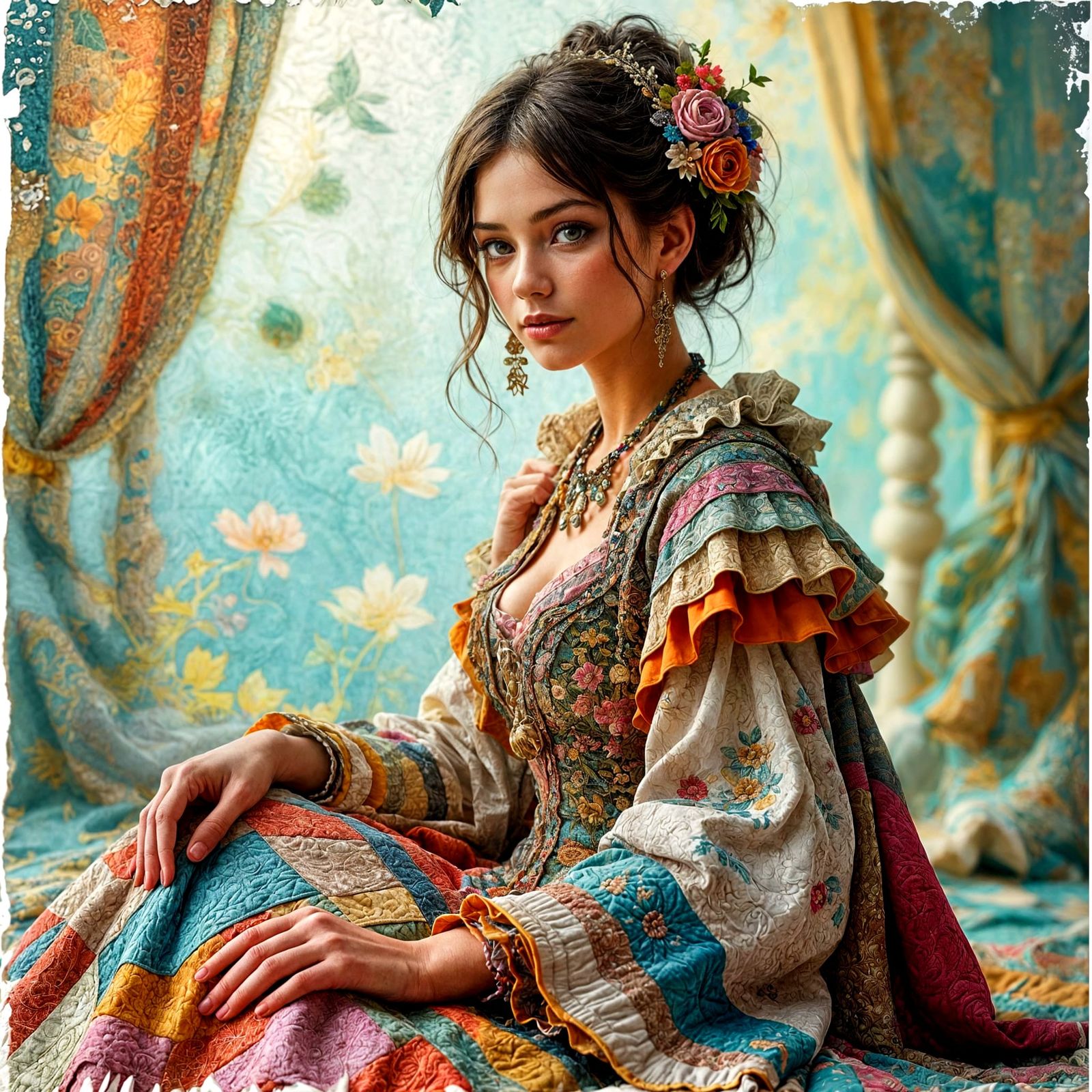 Detailed 3D Quilted Portrait of a Young Woman