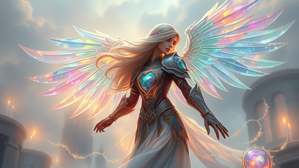 Ethereal Aasimar Paladin Soars on Crystal Wings