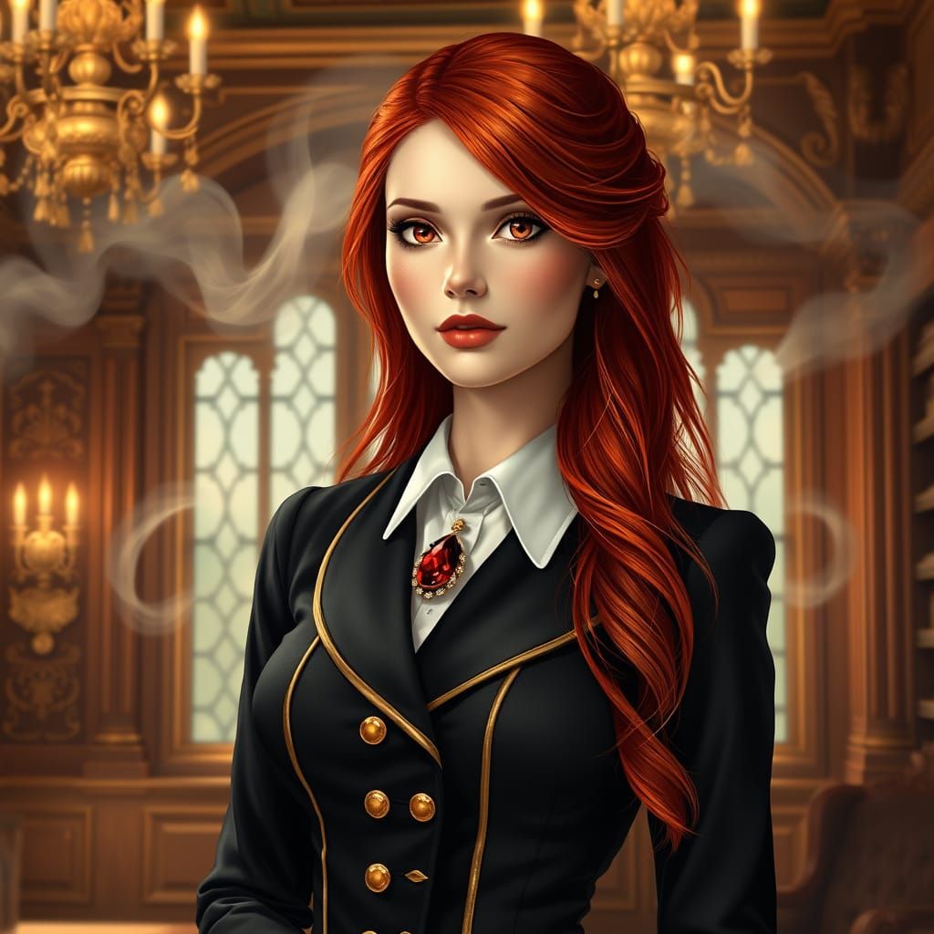 Majestic Victorian Lady in Elegant Black and Gold Attire