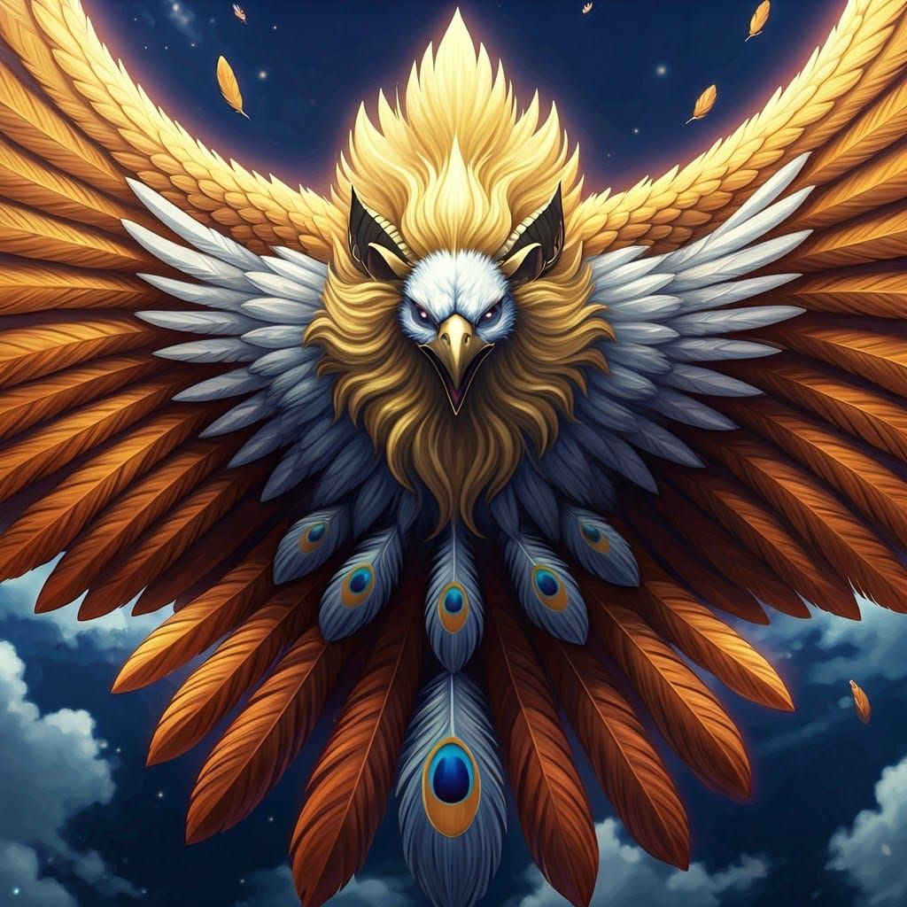 Majestic Simurgh Soars Through Vibrant Anime-Inspired Skies