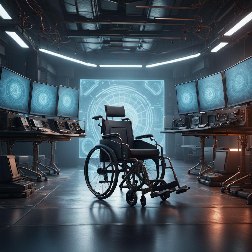 Empty Wheelchair in Modern Surveillance Room