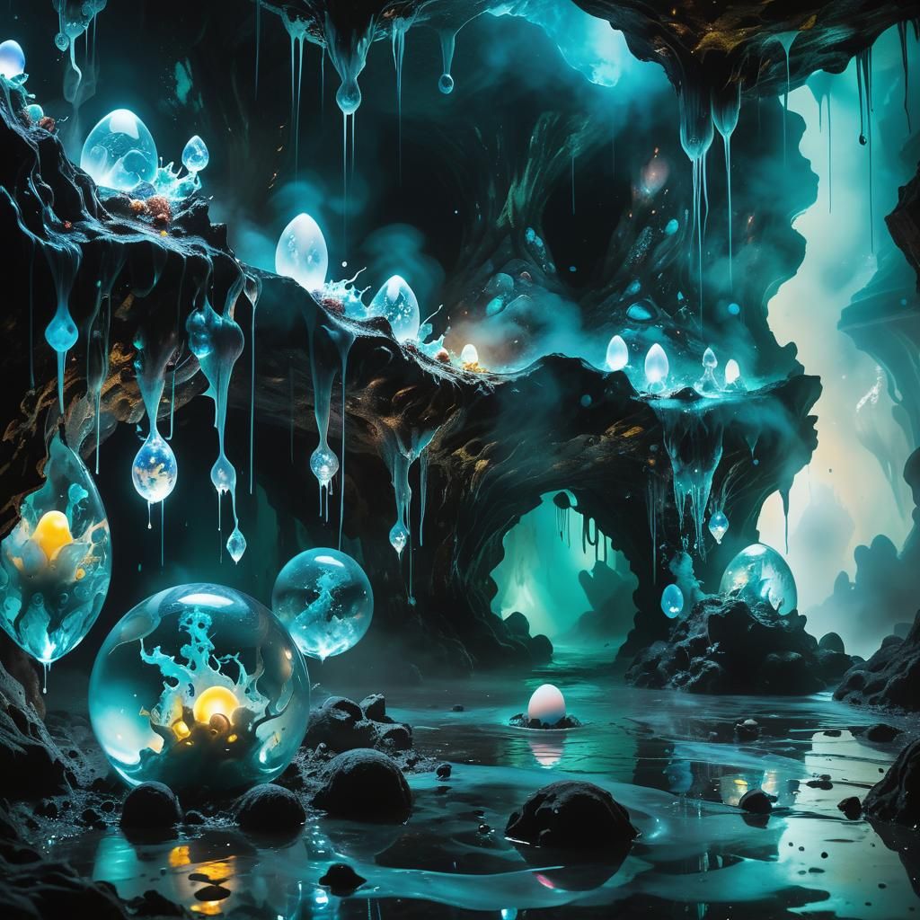 Liquid Water Elementals in Neon Ink Splatter Art