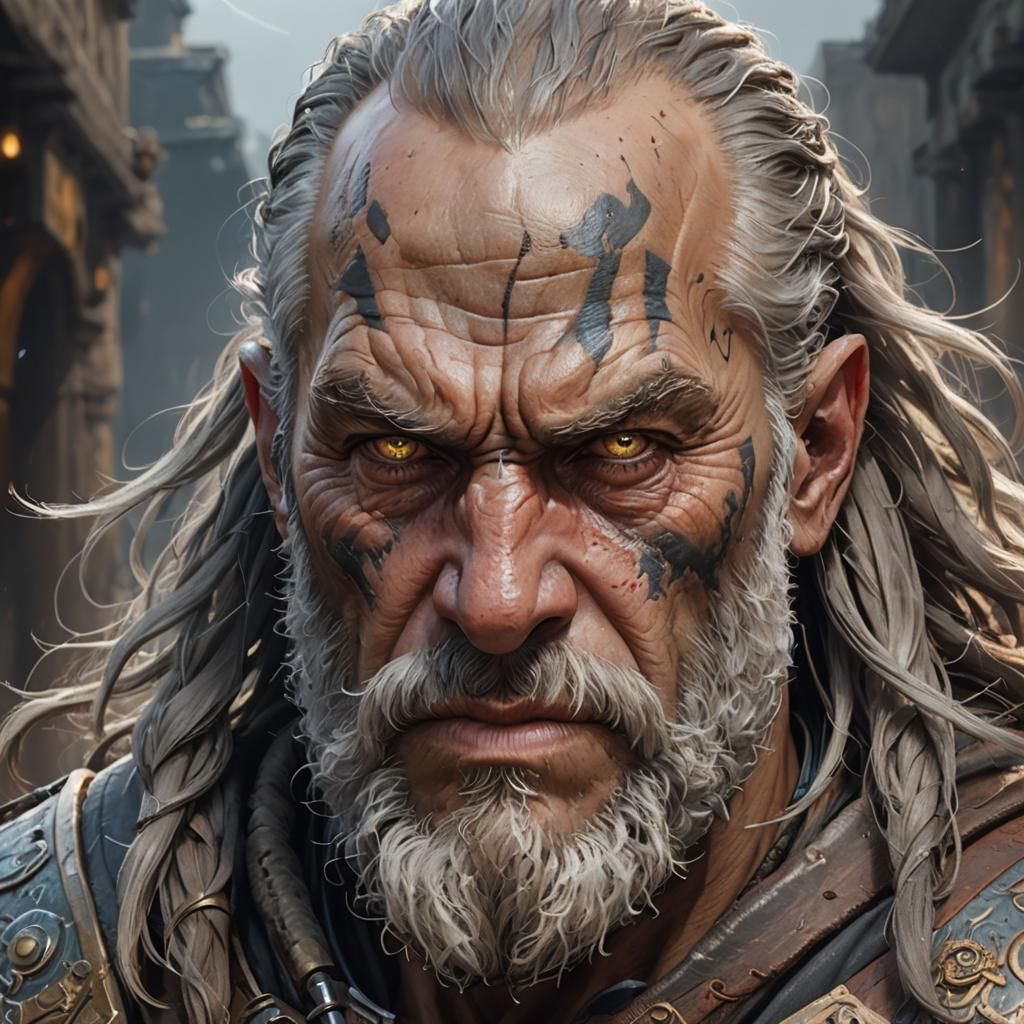Cybernetic Barbarian Warrior Portrait, Hyperdetailed Concept...