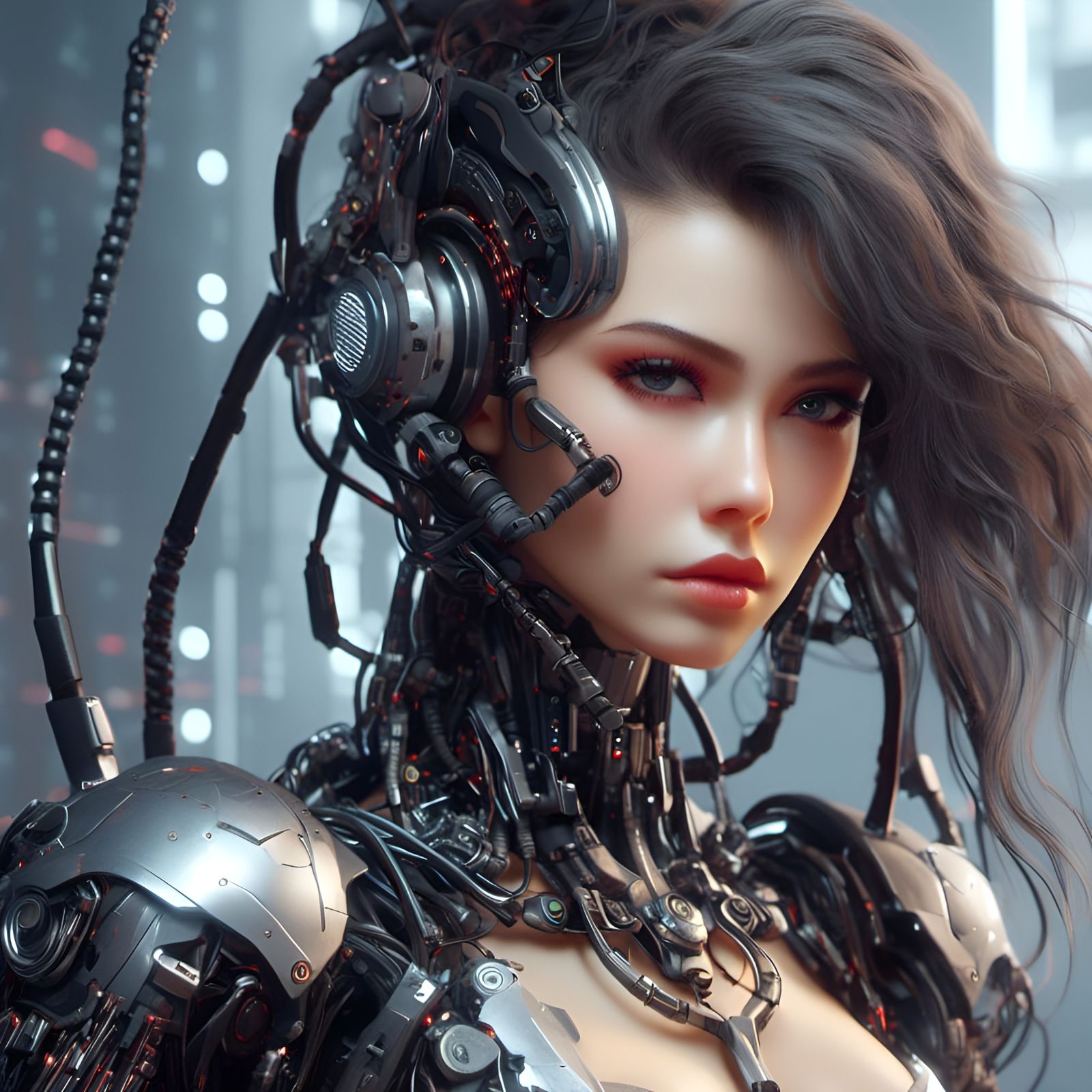 Cyborg Girl Portrait in Digital Art Style