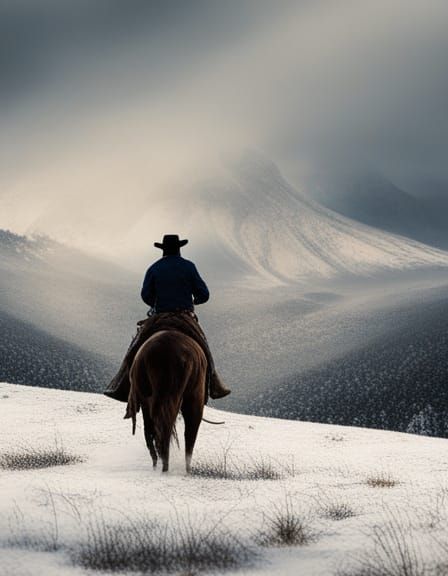 Wyoming Cowboy Observes Approaching Blizzard