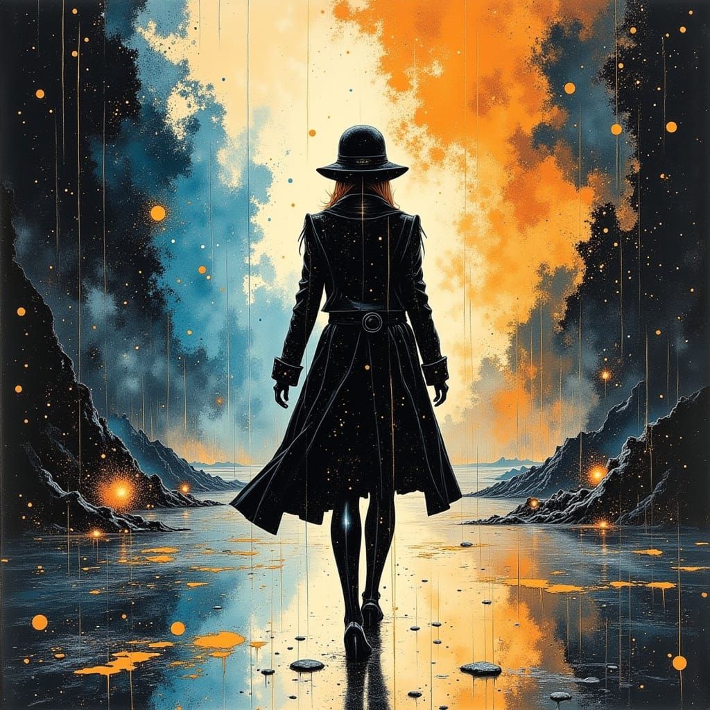 Female Captain on Nebula-Lit Ship Deck