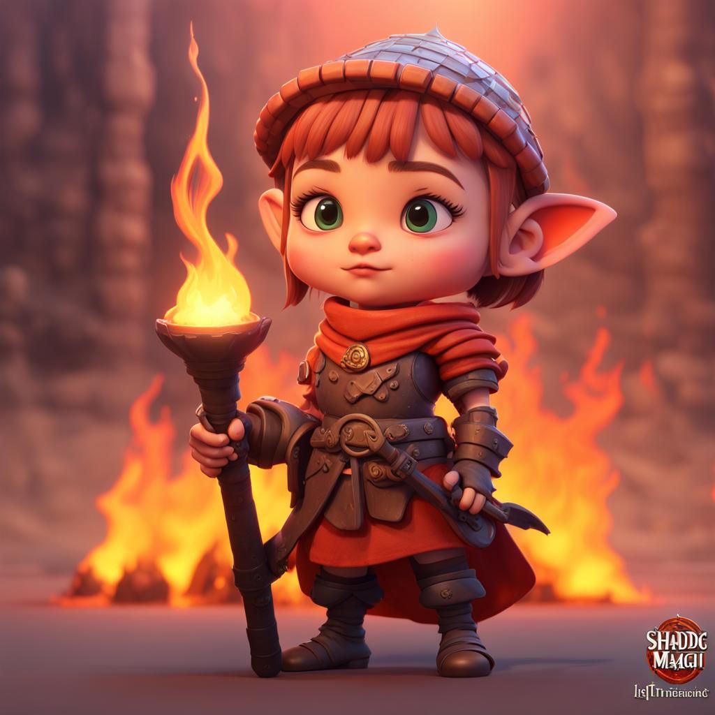 Cute Armored Halfling Pyromancer in 3D Digital Art