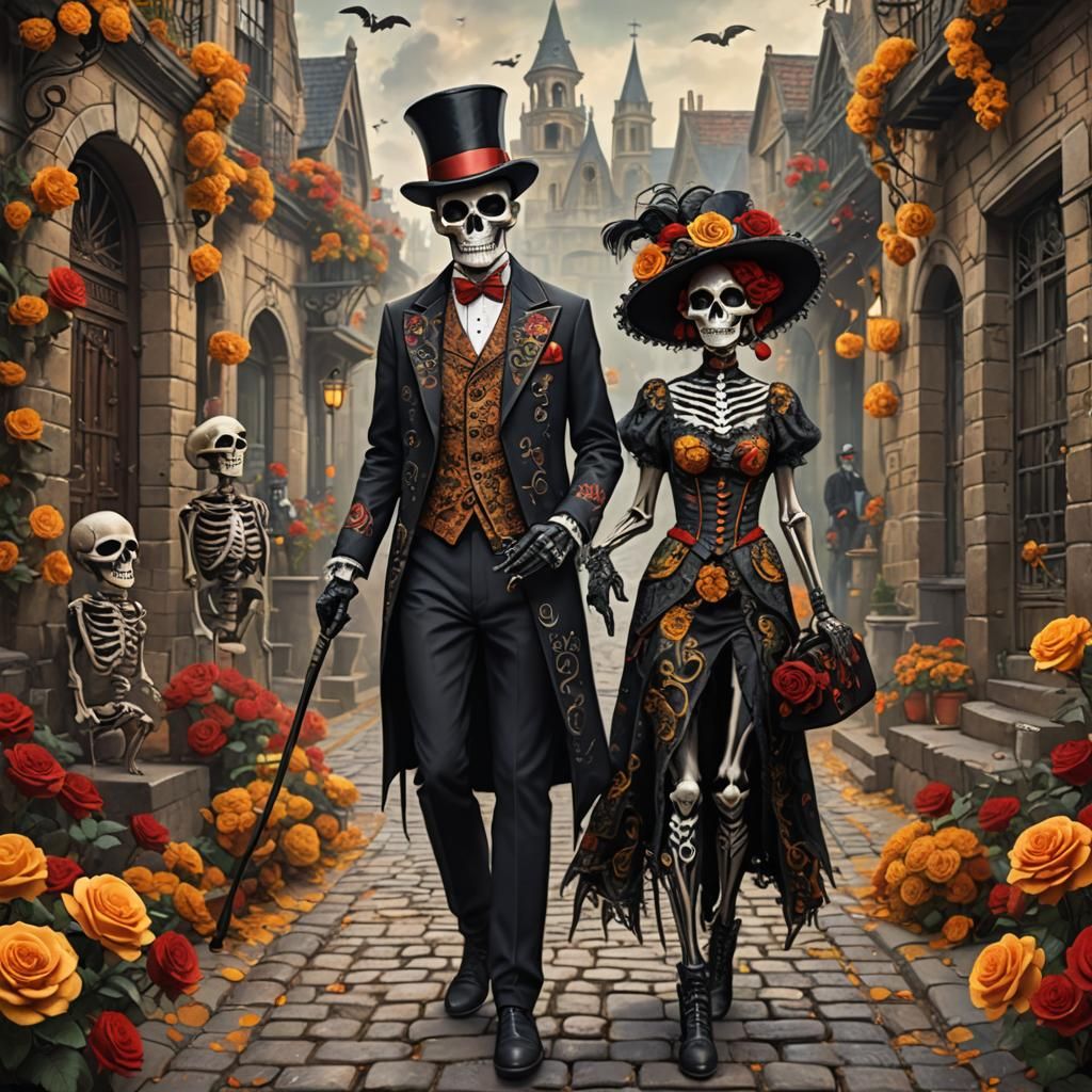 Day of the Dead: Skeletal Couple in Fantasy Art
