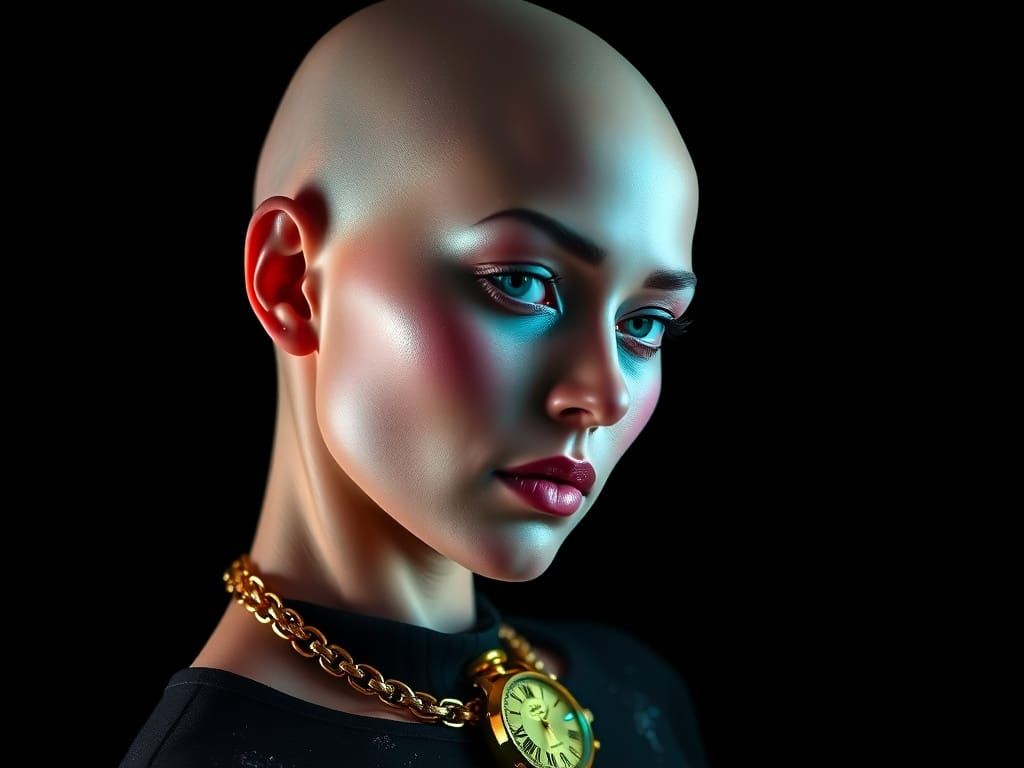 Opal-Skinned Woman with Gold Watch: 3D Render